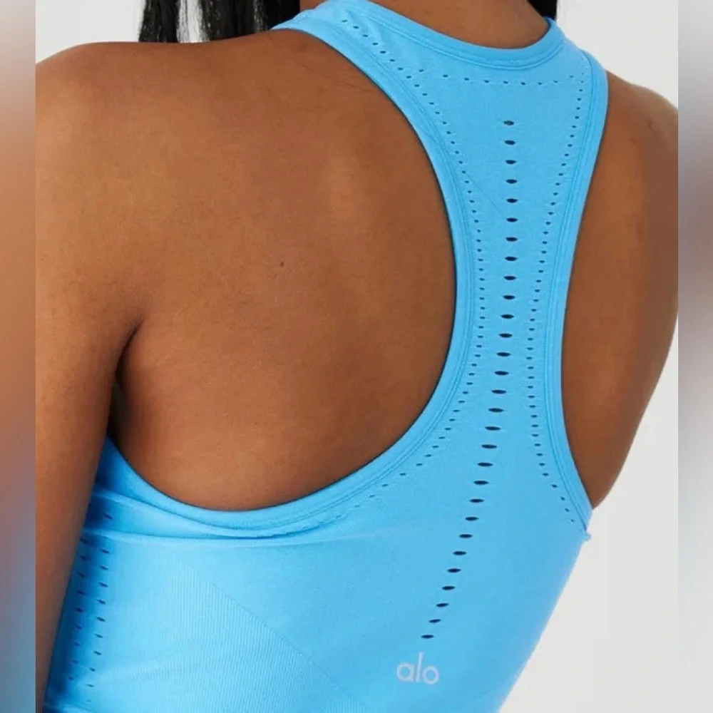 ALO Yoga NWT Seamless Open Air Racerback Dress Azure Blue Size S